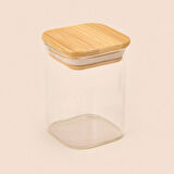 Kare Mantar Kapak Cam Kavanoz - Şeffaf / Açık Kahverengi - 150 ml