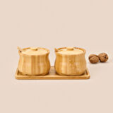 2'li Bambu Baharatlık Seti - Açık Kahverengi