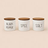 Nero Ahşap Kapaklı 3'lü Seramik Baharatlık Seti - Beyaz / Açık Kahverengi