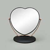 Kalp Çift Taraflı 3X Yakınlaştırmalı Ayna - Siyah / Rose Gold - 19x12 cm