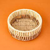 Living Palm Breeze Büyük Dekoratif Sepet - Bej / Beyaz - 25x10 cm