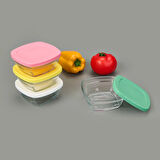 Glass 4 You 4'lü Kapaklı Cam Saklama Kabı - Renkli - 310 ml