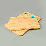 Dual 2'li Kesme Tahtası - Açık Kahverengi / Mavi - 28x20 cm + 33x22 cm
