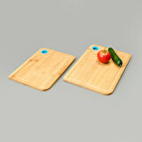 Dual 2'li Kesme Tahtası - Açık Kahverengi / Mavi - 28x20 cm + 33x22 cm