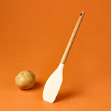 Ahşap Saplı Silikon Spatula - Krem / Kahverengi