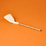 Ahşap Saplı Silikon Geniş Spatula - Krem / Kahverengi