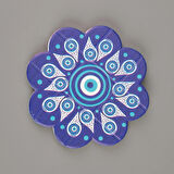 Baskılı Papatya Bardak Altlığı - Mavi / Beyaz - 10,5 cm