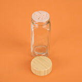 Bambu Kapaklı Etiketli Cam Baharatlık - Açık Kahverengi - 12 cm