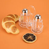 Metal Başlıklı Akrilik Tuzluk Seti - Şeffaf / Gri - 7 cm