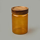 Mia Akasya Yuvarlak Cam Kavanoz - Amber - 850 ml