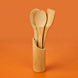 4'lü Ahşap Servis Seti - Açık Kahverengi - 20 cm