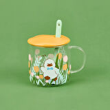 Kapaklı Kaşıklı Cam Kupa - Asorti