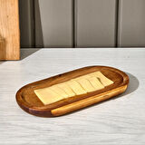 Akasya Oval Servis Sunum Tabağı - Kahverengi - 18,8x9,6x1,6 cm