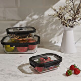 Kilitli Cam Saklama Kabı - Şeffaf - 640 ml