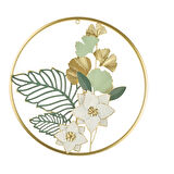 Deco Buket Metal Tablo - Altın / Yeşil - 45 cm