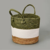 Living Green Culture Dekoratif Sepet - Krem / Yeşil - 27x28 cm