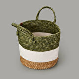 Living Green Culture Dekoratif Sepet - Krem / Yeşil - 27x28 cm