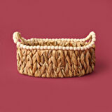 Boncuklu Hasır Sepet - Kahverengi - 33x20x12 cm