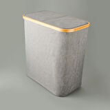 2 Bölmeli Katlanabilir Çamaşır Sepeti - Gri - 110 lt