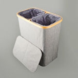 2 Bölmeli Katlanabilir Çamaşır Sepeti - Gri - 110 lt