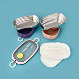 Healty İki Katlı Çelik Yemek Kabı - Mavi / Pembe - 1,3 lt