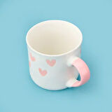 Houseware Kalp Desenli Porselen Kupa - Beyaz / Pembe - 320 ml