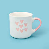 Houseware 7 Kalp Desenli Porselen Kupa - Beyaz / Pembe - 320 ml