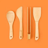 Mioli 4 Parça Bambu Mutfak Seti - Açık Kahverengi