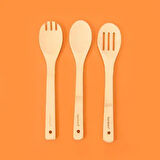 Ravili 3'lü Bambu Servis Seti - Açık Kahverengi