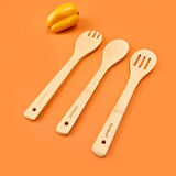 Ravili 3'lü Bambu Servis Seti - Açık Kahverengi