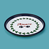 Amore Desenli Yuvarlak Tepsi - Renkli - 35x35 cm