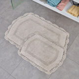Soft Lace 2'li Banyo Paspası - Gri - 40x60 cm + 60x90 cm