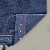 Soft Piene Yüz Havlusu - Lacivert / Kiremit - 50x90 cm