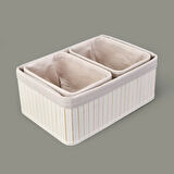 Living 3'lü Çok Amaçlı Dekoratif Sepet - Beyaz