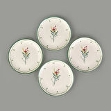 Ebru 4'lü Porselen Tatlı Tabağı Seti - Renkli - 19 cm