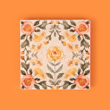 Kitchen Turuncu Çiçekli Taş Bardak Altlığı - Renkli - 10x10 cm