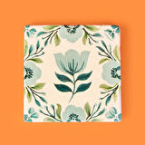 Kitchen Mavi Çiçekli Taş Bardak Altlığı - Renkli - 10x10 cm
