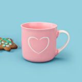 Houseware Kalp Desenli Porselen Kupa - Pembe / Beyaz - 320 ml