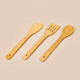 4 Parça Bambu Mutfak Seti - Açık Kahverengi - 36x26 cm + 30 cm