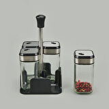 4'lü Cam Baharatlık Seti - Şeffaf / Siyah - 100 ml