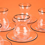 Pure Siyah Rimli 12 Parça Çay Bardak Takımı - Şeffaf / Siyah