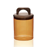 Mia Akasya Kulplu Cam Kavanoz - Amber - 700 ml