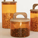 Mia Akasya Kulplu Cam Kavanoz - Amber - 350 ml