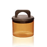 Mia Akasya Kulplu Cam Kavanoz - Amber - 350 ml