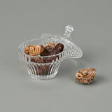 Çizgili Desen Cam Kristal Şekerlik - Şeffaf - 7 cm