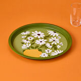 Çiçekli Tepsi - Yeşil - 35 cm