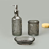 Bath 3'lü Cam Banyo Sıvı Sabunluk Seti - Antrasit