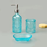 Bath 3'lü Cam Banyo Sıvı Sabunluk Seti - Mavi