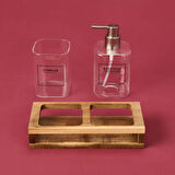 Cam 2'li Kare Sıvı Sabunluk Seti - Şeffaf / Siyah