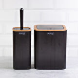 Home Çizgili 2'li Ahşap Desenli Banyo Aksesuar Seti - Siyah